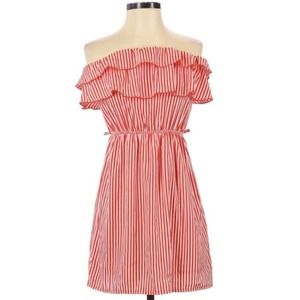 Papaya Ruffled Off Shoulder Sundress Striped S